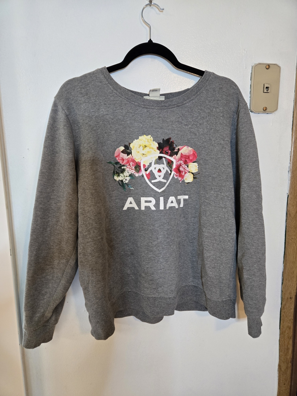 Ariat Gray Sweatshirt with Pink, Yellow & Green Floral Logo
